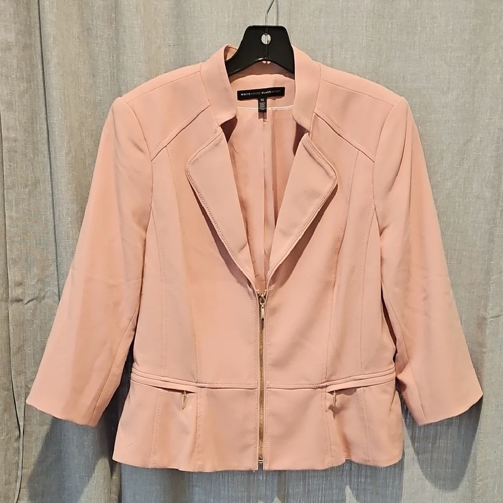 White House Black Market Pink Blazer with Notched Lapel and Peplum Fit - Picture 1 of 16